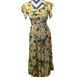 Mom To Be in Floral Maxi Maternity Dress Medium Yellow Blue Orange Nursing